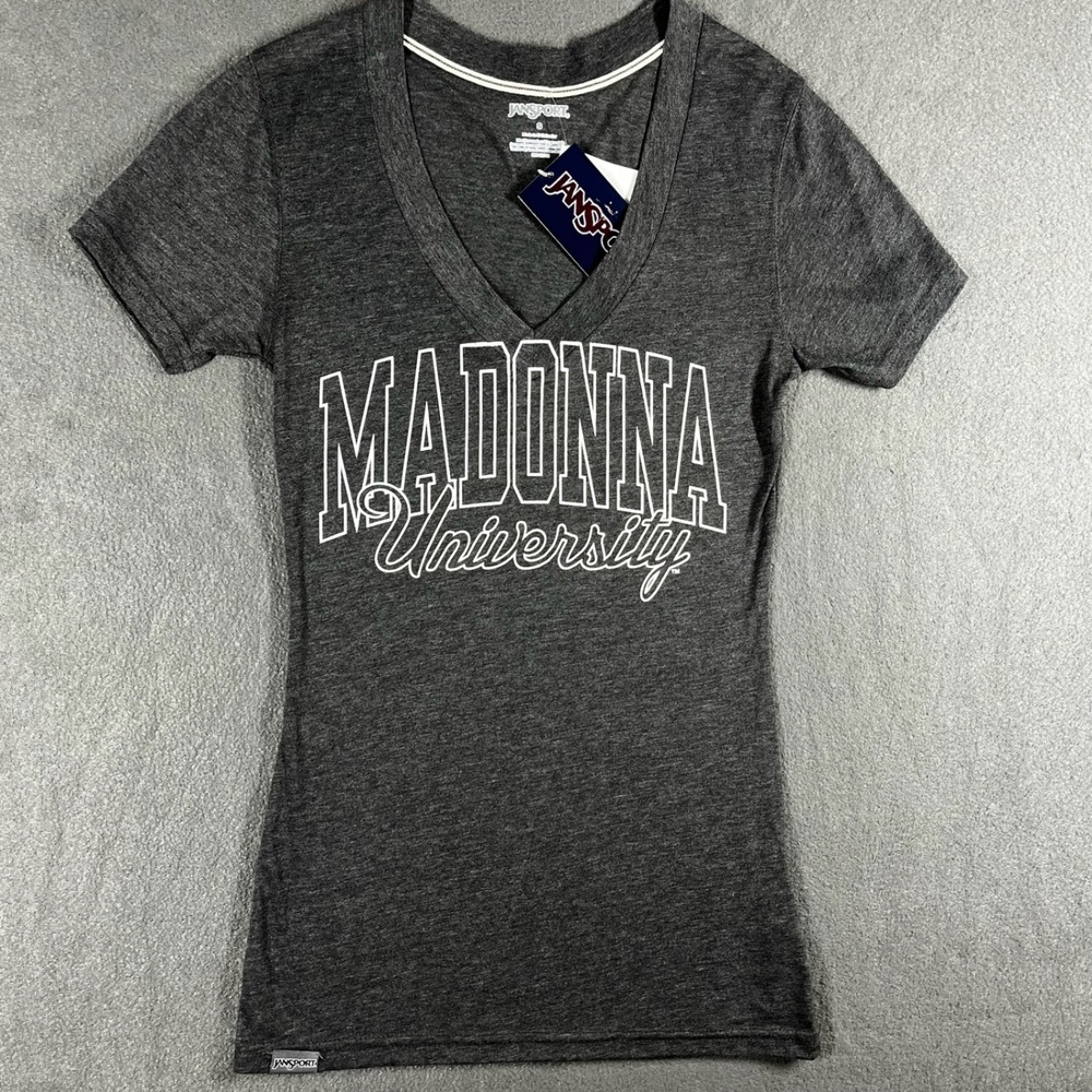 Jansport Madonna University Graphic Tee V Neck Charcoal T-Shirt Size S